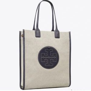 Tory Burch tote with navy leather logo. Brand new with tags
